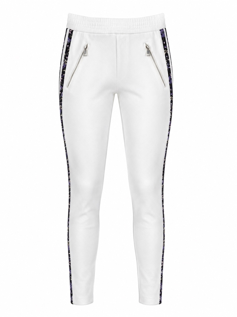 Alexander McQueen White Side-Strip Jeggings with Black & Purple Trim